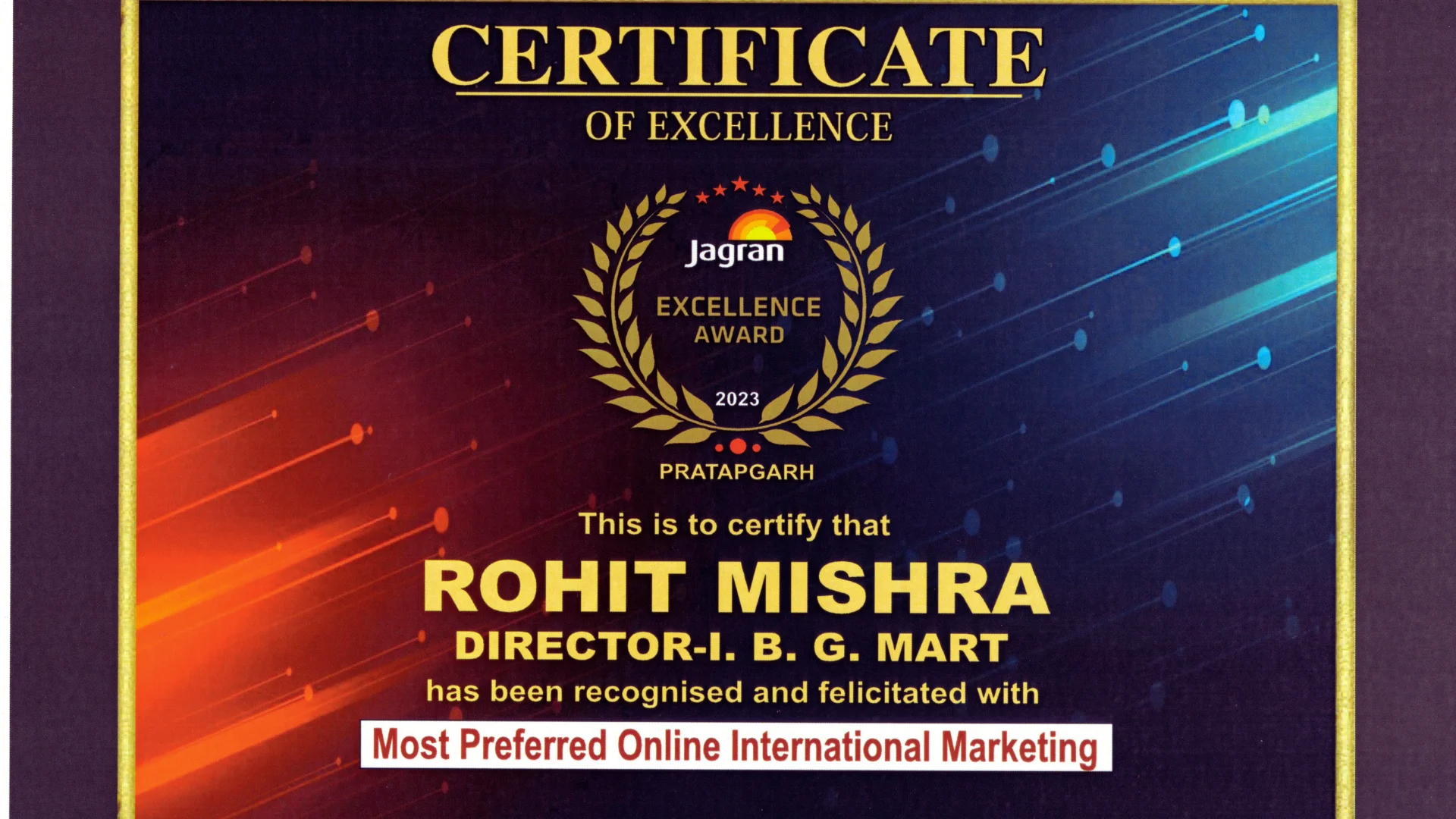 IBG MART Award Certificate 9
